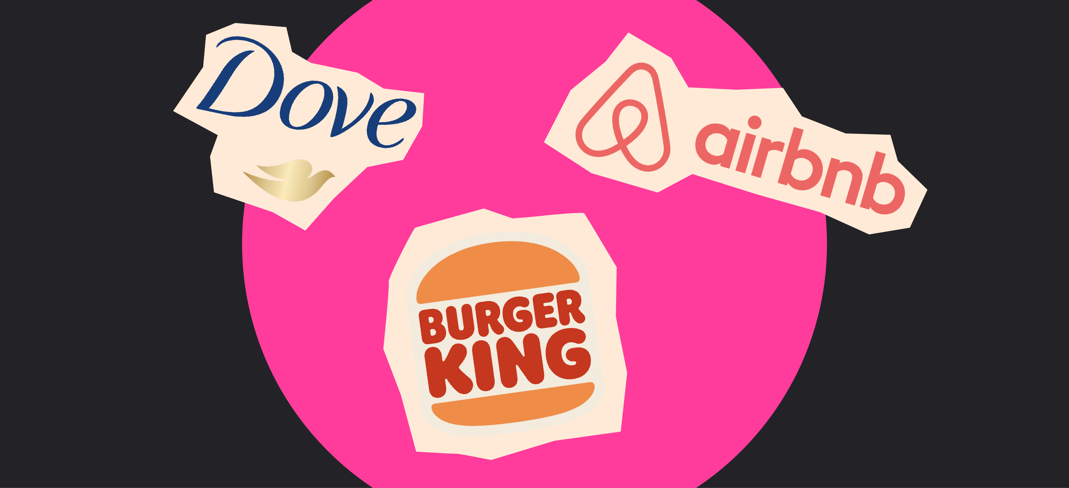 dove, air bnb, burger king logos on orange background