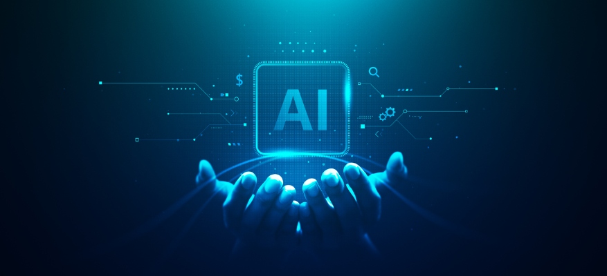 digital ai icon above palm of a hand