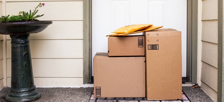 cardboard boxes at front door